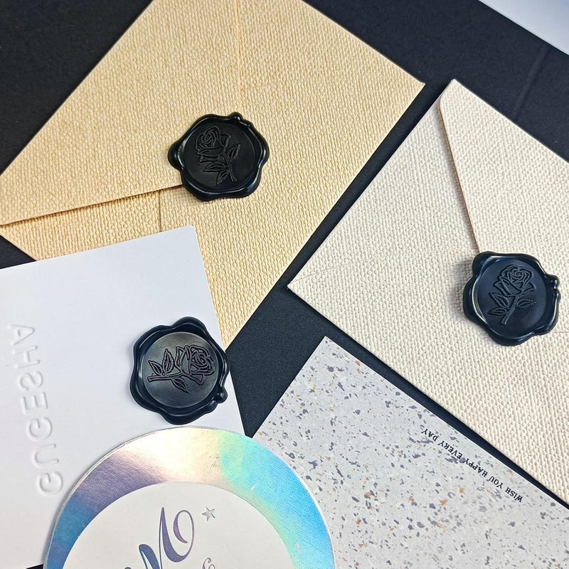 Pilloze 50 Pcs Black Wax Seal Stickers - Rose Style, Self Adhesive Wax Seal for Wedding Invitation, Good Adhesion, Black Rose Envelope Seals Stickers Perfect for Wedding Invitation, Scrapbooking - Image 5